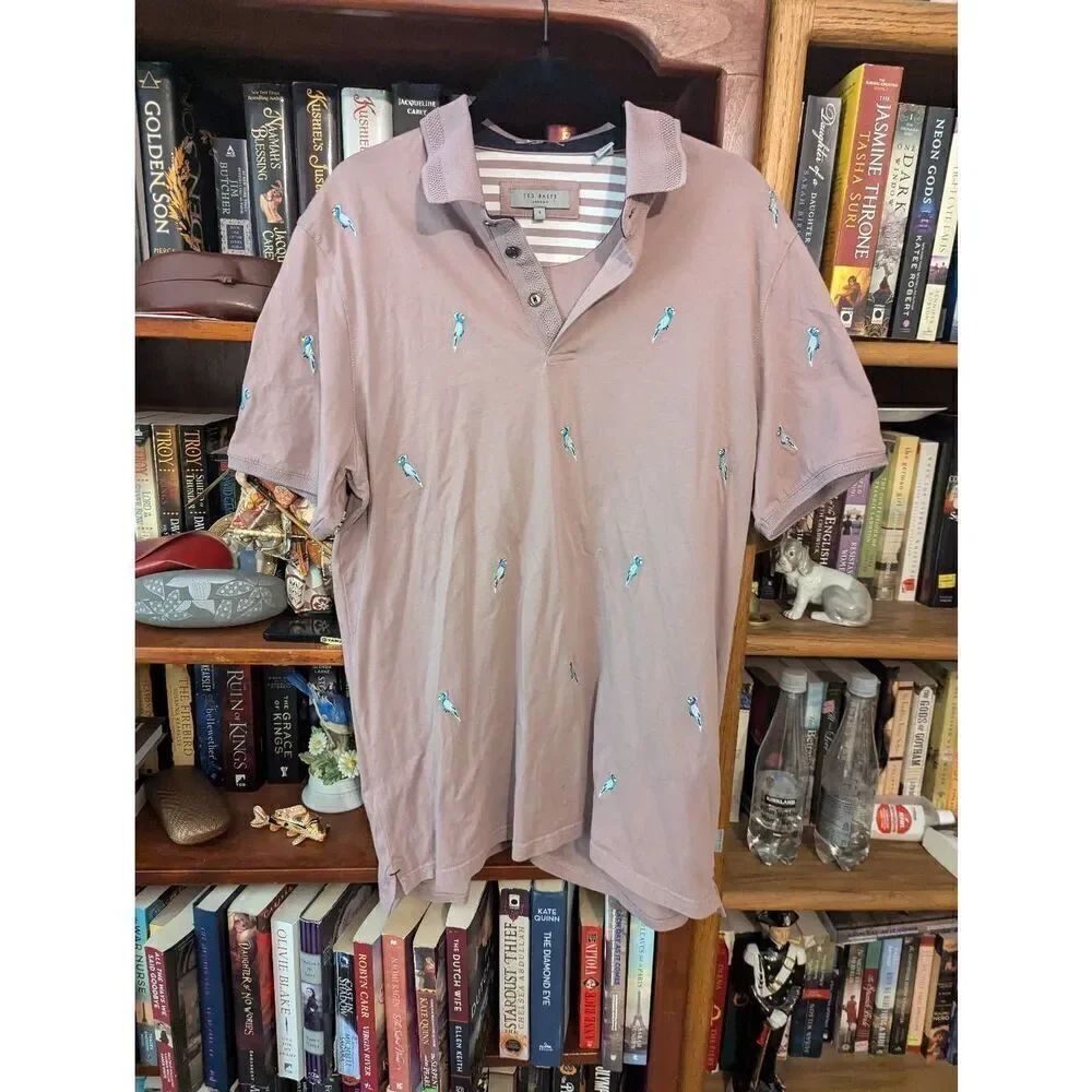 Ted Baker London Men’s 4 U.S. Large Parrot Short Sleeve Polo Shirt Mauve Pink